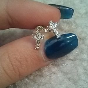 Real diamond cross earrings